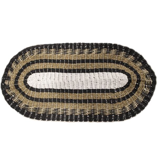 Ancient Wisdom Oval Seagrass Black, White & Tan Classic Rug - 60x120cm