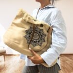 Ancient Wisdom Natural Cotton Canvas Tote Bag with Leather Handle – Flower of Life - Image 2