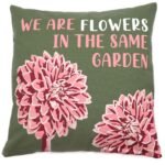 Ancient Wisdom Set of 3 'We Are Flowers' Printed Cotton Cushion Covers - Olive, Pink & Natural