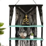 Ancient Wisdom Black Macrame Hanging Shelves - Turquoise - Image 9
