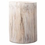 Ancient Wisdom Handcrafted Albasia Wood Tribal Stool / Table – Whitewash
