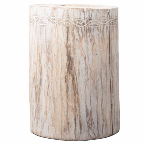Ancient Wisdom Handcrafted Albasia Wood Tribal Stool / Table – Whitewash