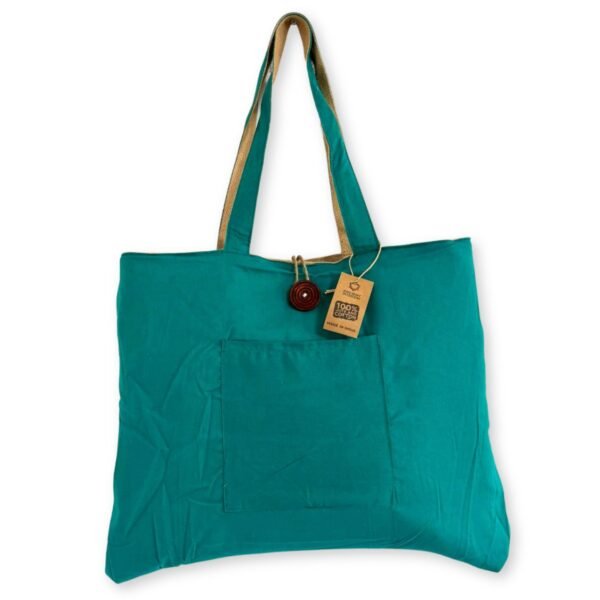 Ancient Wisdom Teal Jute & Cotton Reversible Big Bag