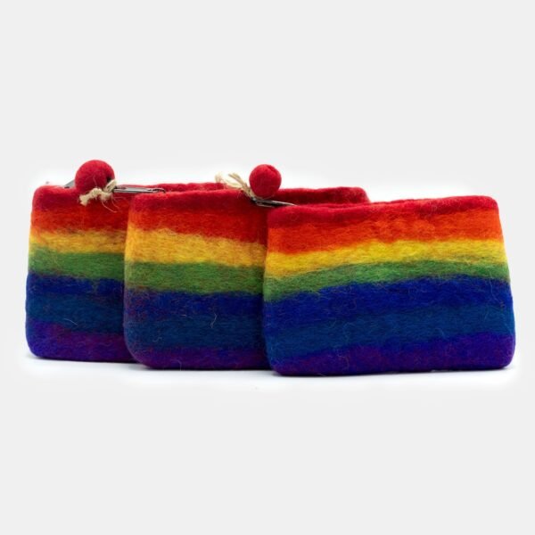 Ancient Wisdom Set of 3 Natural Felt Zipper Pouches - Rainbow Design