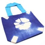 Ancient Wisdom Blue Flower Design Natural Tye-Dye Cotton Bag with Blue Handle - Image 4