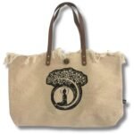 Ancient Wisdom Natural Cotton Canvas Tote Bag with Leather Handle - Buddha Design
