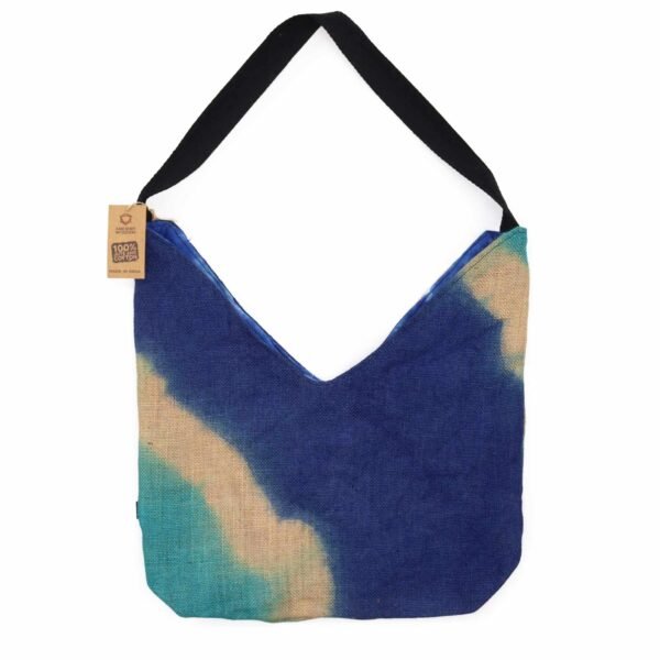 Ancient Wisdom Soft Blend Jute & Cotton Shoulder Tote Bag – Denim Blue