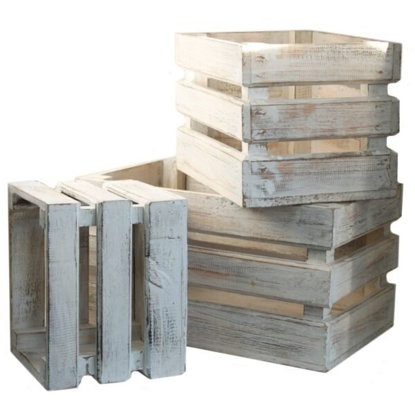 Ancient Wisdom Set of 3 Whitewash Wooden Storage Crates