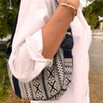 Ancient Wisdom Jacquard Grey Metro with Black Strap Hobo Bag - Image 2