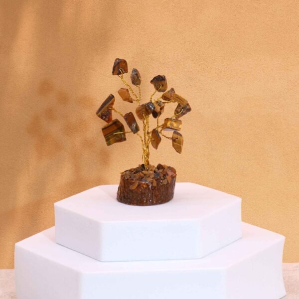 Ancient Wisdom Mini Tigereye Gemstone Tree (15 Stones) On Wooden Base