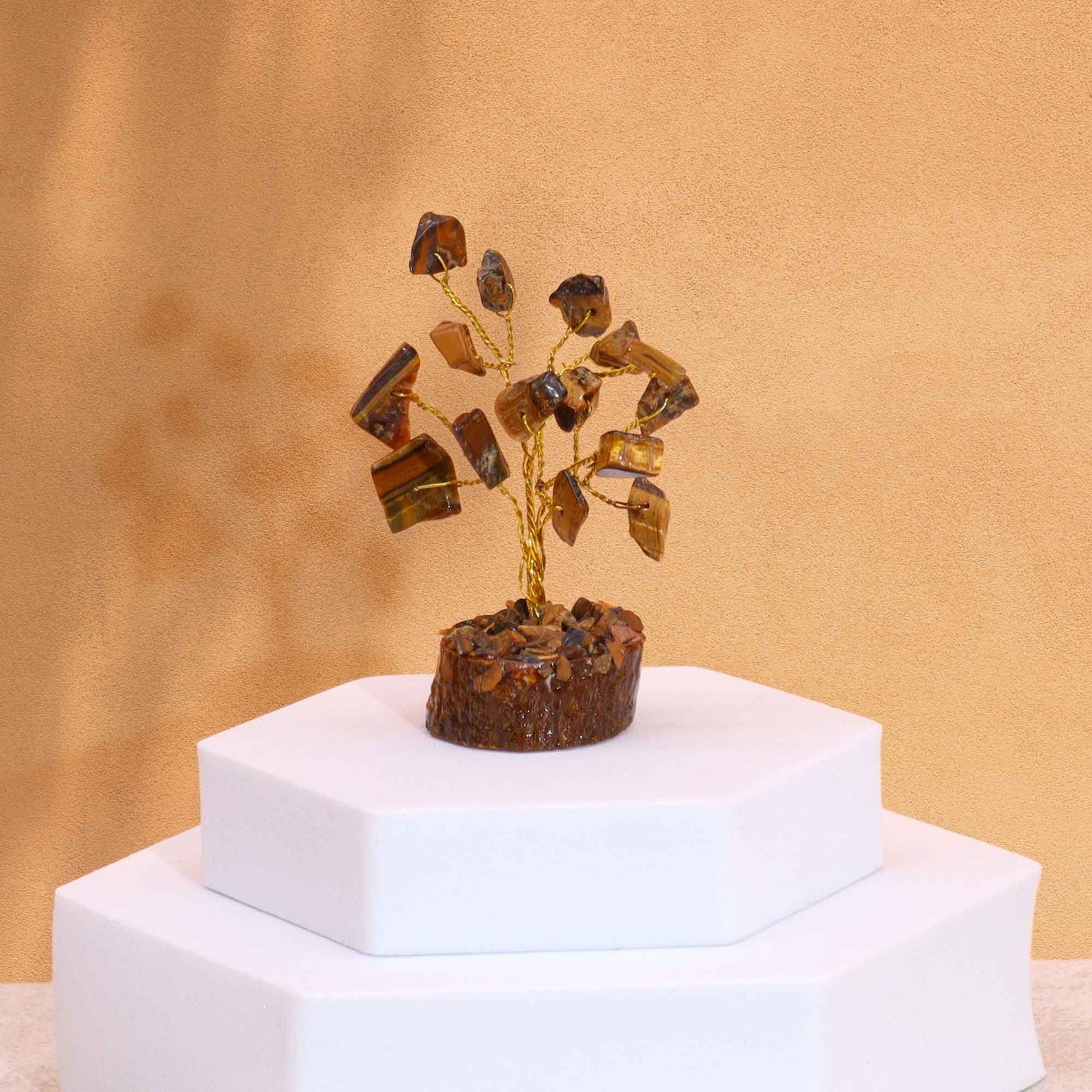 bG9jYWw6Ly9tZWRpYS8xTi9FRS82MFIzMEMxRzZXUjNFRTFOL2NjMThlM2Q1LmpwZWc.jpg Ancient Wisdom Mini Tigereye Gemstone Tree (15 Stones) On Wooden Base - Image 1