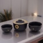 Ancient Wisdom Money Cat Teapot & Two Cups Travel Pack Set - Black