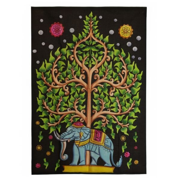 Ancient Wisdom Cotton Wall Art (70x110cm) - Elephant & Tree of Life