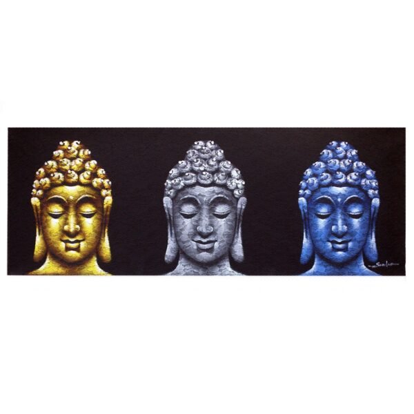 Ancient Wisdom Three Heads Black Background Buddha Painting Canvas Art