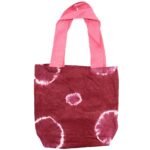 Ancient Wisdom Maroon Rings Design Natural Tye-Dye Cotton Bag with Pink Handle