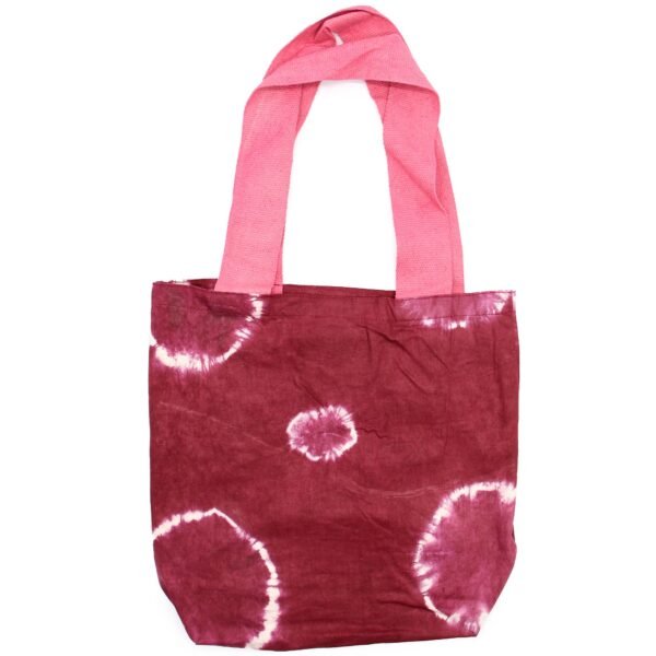 Ancient Wisdom Maroon Rings Design Natural Tye-Dye Cotton Bag with Pink Handle