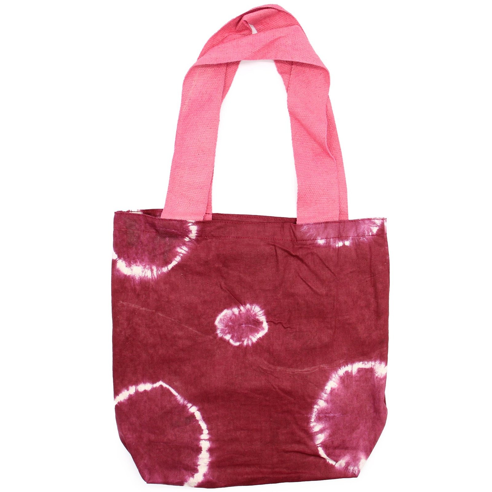 bG9jYWw6Ly9tZWRpYS8xUC8wRS82MFIzMEMxRzZSVzMwRTFQL2QzZjRiODk0LmpwZWc.jpg Ancient Wisdom Maroon Rings Design Natural Tye-Dye Cotton Bag with Pink Handle - Image 1