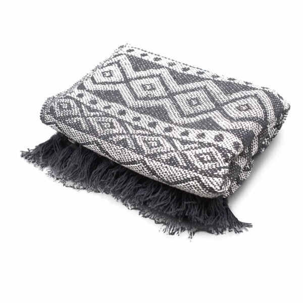 Ancient Wisdom Boho Comfort Cotton Throw (125x150cm) – Grey Geometric