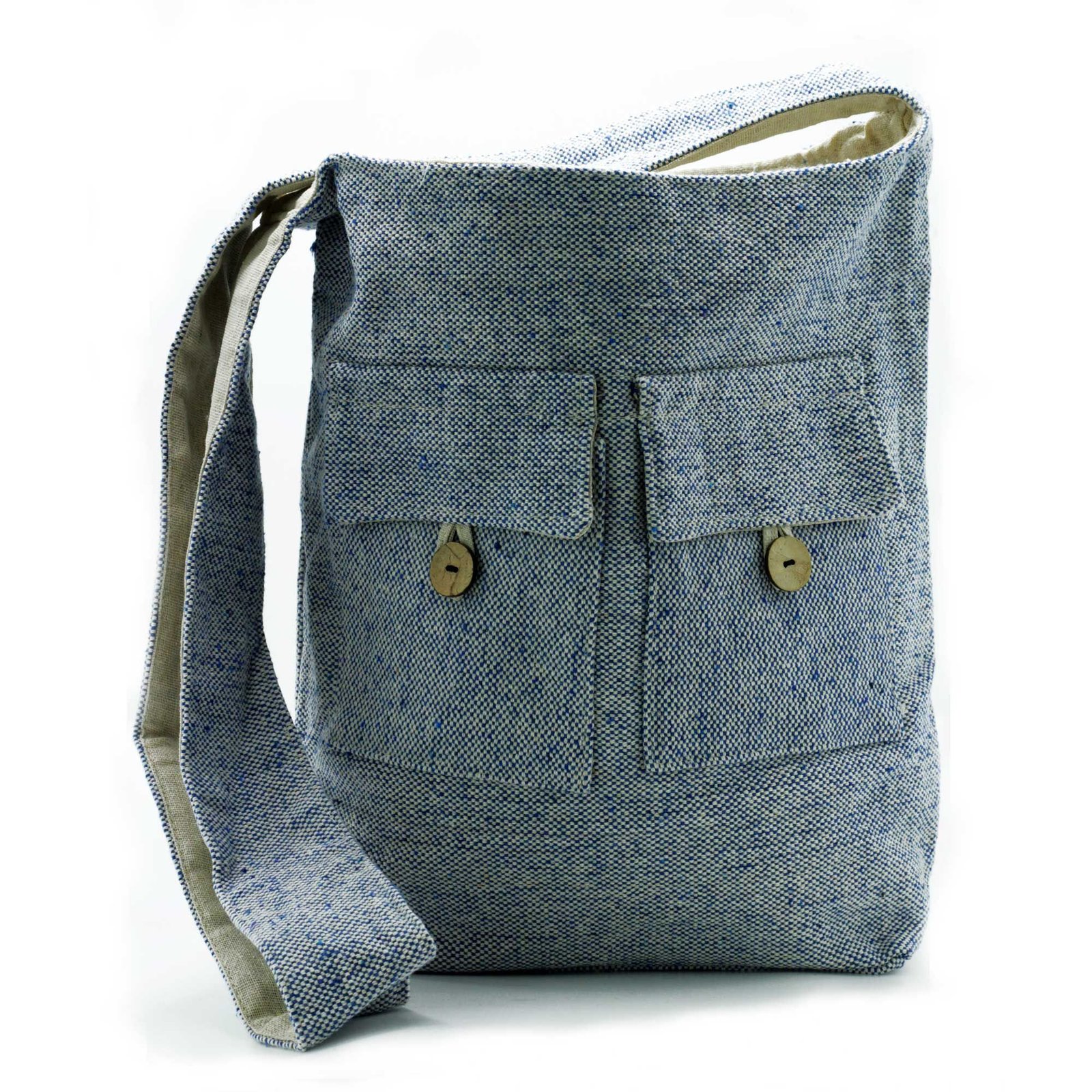 bG9jYWw6Ly9tZWRpYS8xUS82RC82MFIzMEMxRzZXUzM2RDFRL2FlMmEyOTcwLmpwZWc.jpg Ancient Wisdom Large Comp Denim Design Natural Tones Two Pocket Bag - Image 1