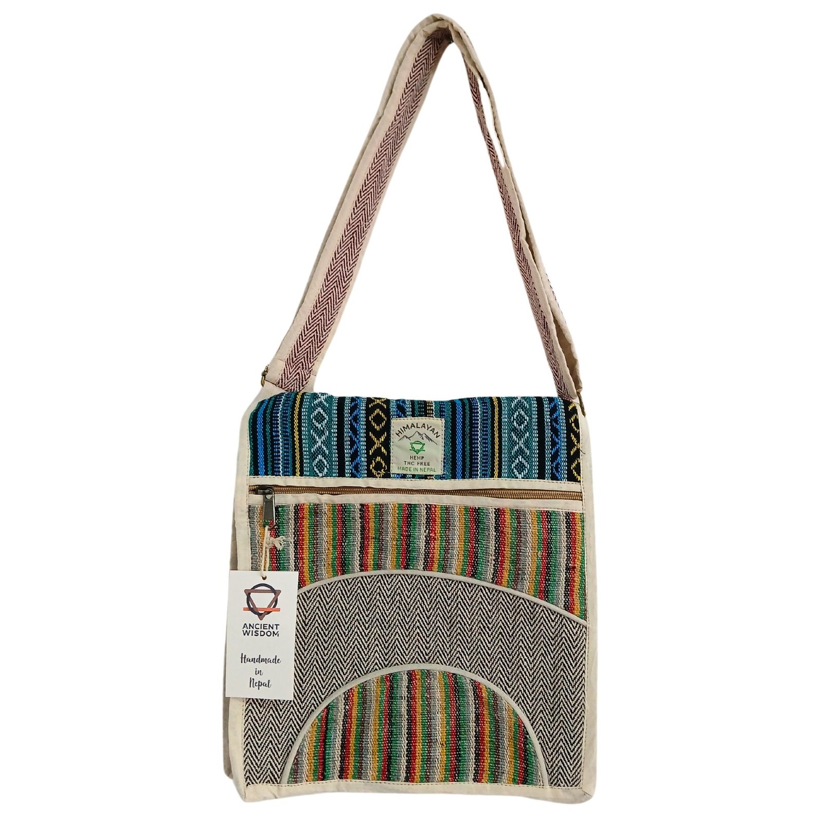 bG9jYWw6Ly9tZWRpYS8xUS8wQy82MFIzMEMxRzZXVEswQzFRLzM2OWU1MGNjLmpwZWc.jpg Ancient Wisdom Curves Design Hemp Laptop Messenger Bag - Image 1