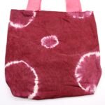 Ancient Wisdom Maroon Rings Design Natural Tye-Dye Cotton Bag with Pink Handle - Image 3