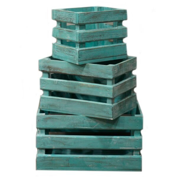 Ancient Wisdom Set of 3 Greenwash Wooden Storage Crates