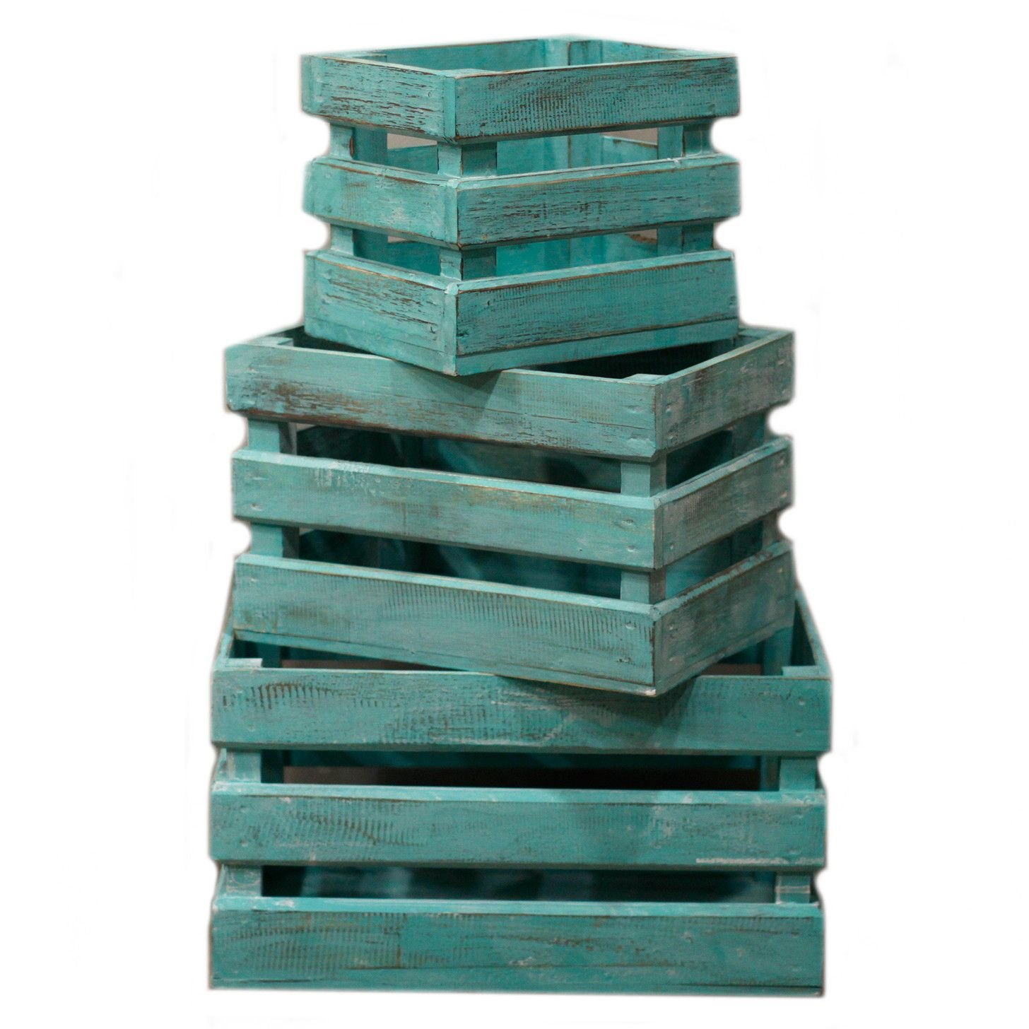 bG9jYWw6Ly9tZWRpYS8xUS8yQy82MFIzMEMxRzZNVEsyQzFRLzM2NWYwYjE3LmpwZWc.jpg Ancient Wisdom Set of 3 Greenwash Wooden Storage Crates - Image 1