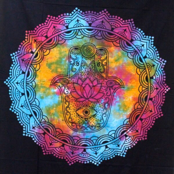 Ancient Wisdom Double Cotton Bedspread + Wall Hanging – Black Hamsa