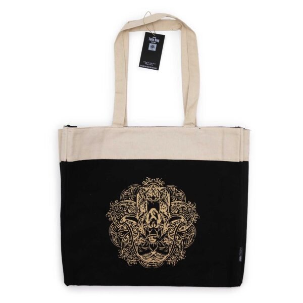 Ancient Wisdom Chocolate Stonewash Oversized Tote Bag - Freedom Hamsa
