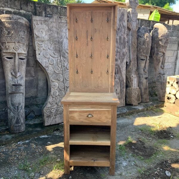 Ancient Wisdom Wooden Display Stand with Hooks & Storage