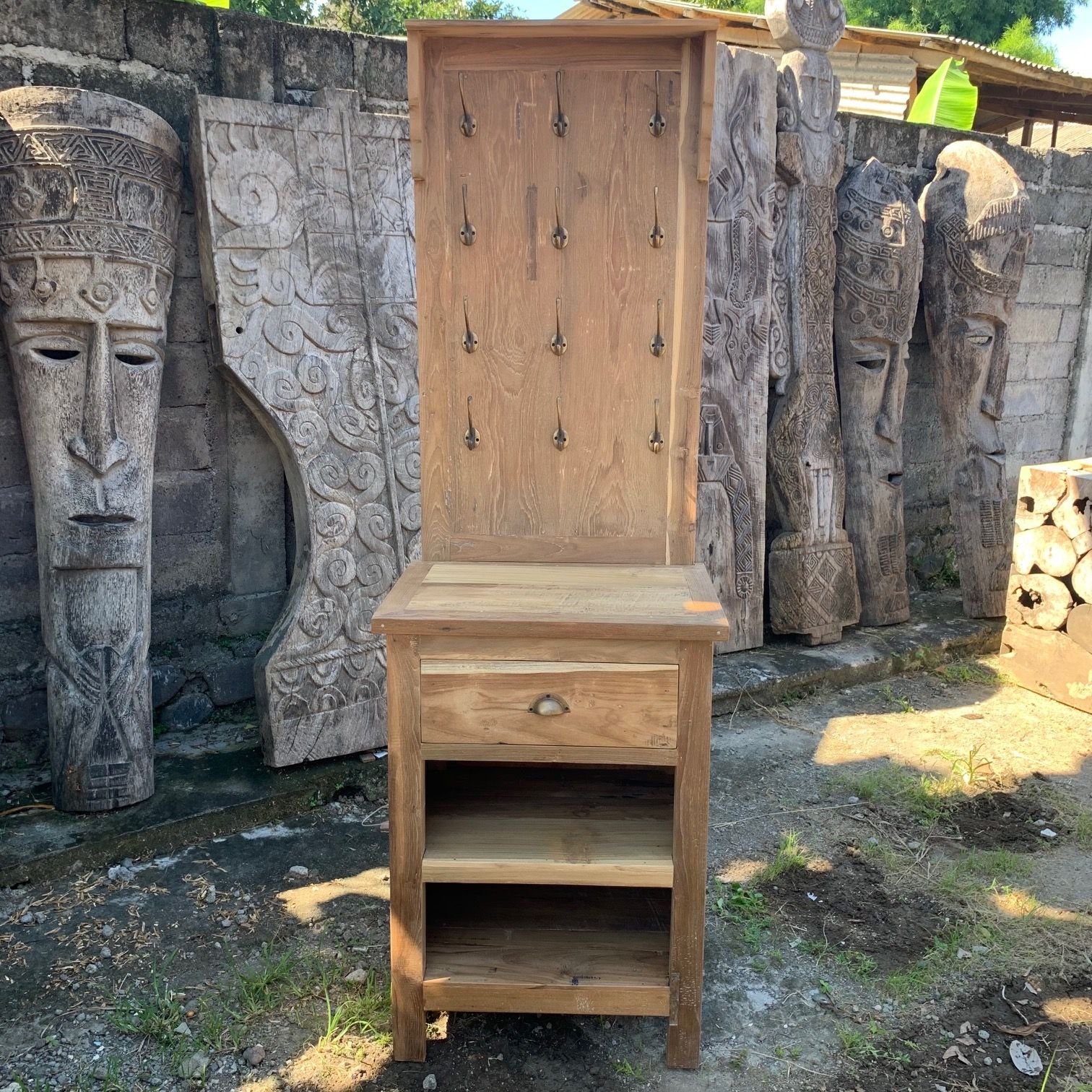 bG9jYWw6Ly9tZWRpYS8xUS9DRS82MFIzMEMxRzZNV0tDRTFRLzM3Yzk3ODFmLmpwZWc.jpg Ancient Wisdom Wooden Display Stand with Hooks & Storage - Image 1