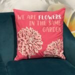 Ancient Wisdom Set of 3 'We Are Flowers' Printed Cotton Cushion Covers - Olive, Pink & Natural - Image 5