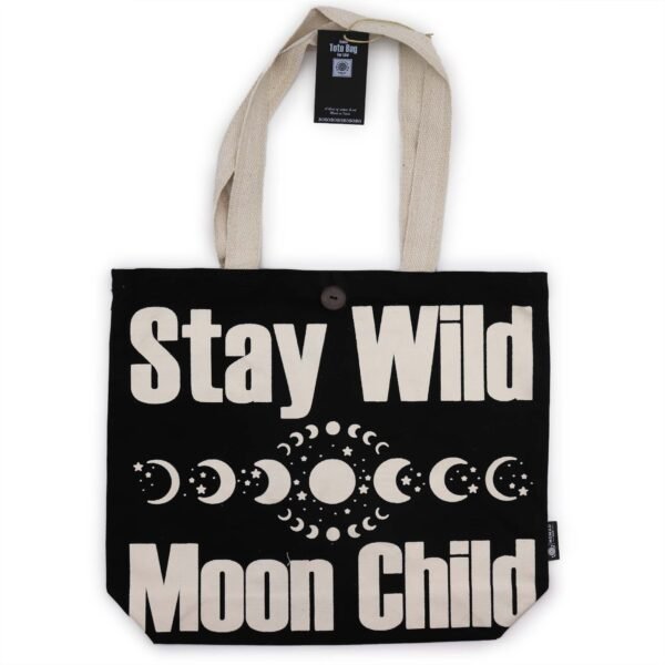Nomad Sari Black & Natural Iconic Classic Cotton Tote Bag – Stay Wild, Mood Child