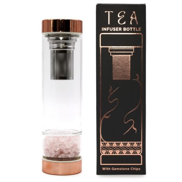 Ancient Wisdom Rose Gold Crystal Glass Tea Infuser Bottle – Rose Quartz