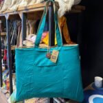 Ancient Wisdom Teal Jute & Cotton Reversible Big Bag - Image 4