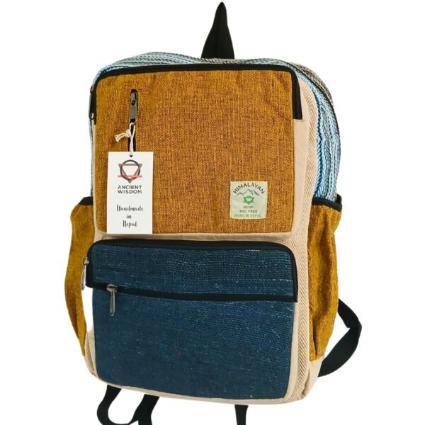 Ancient Wisdom Large Teal & Tumeric Boxy Hemp Backpack