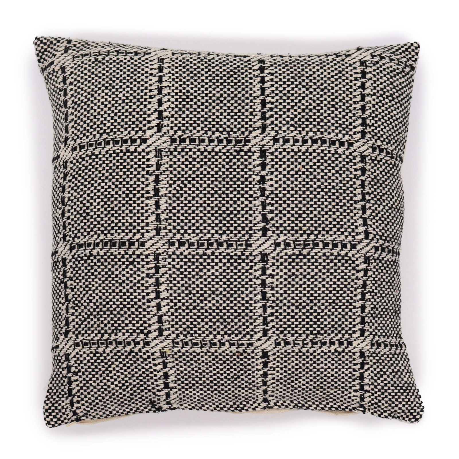 bG9jYWw6Ly9tZWRpYS8xUi80RC82MFIzMEMxRzZSVks0RDFSL2E0MjE5ZDJhLmpwZWc.jpg Ancient Wisdom Classic Cotton Cushion Cover – Grey Squares - Image 1