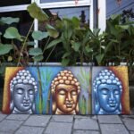 Ancient Wisdom Three Heads With Bamboo Detail Buddha Painting Canvas Art - Image 2