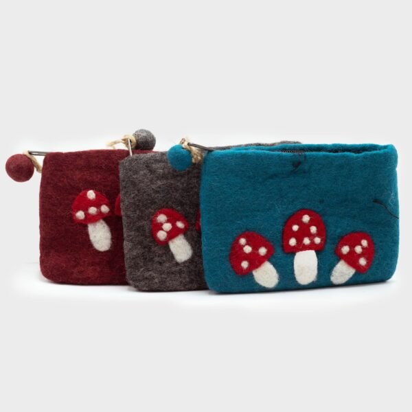 Ancient Wisdom Set of 3 Natural Felt Zipper Pouches - Wild Mushrooms Design