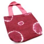 Ancient Wisdom Maroon Rings Design Natural Tye-Dye Cotton Bag with Pink Handle - Image 2