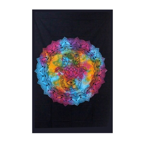Ancient Wisdom Single Cotton Bedspread + Wall Hanging – Black Hamsa
