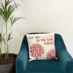 Ancient Wisdom Set of 3 'We Are Flowers' Printed Cotton Cushion Covers - Olive, Pink & Natural - Image 4