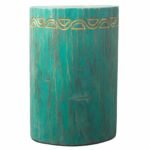 Ancient Wisdom Handcrafted Albasia Wood Tribal Stool / Table - Turquoise