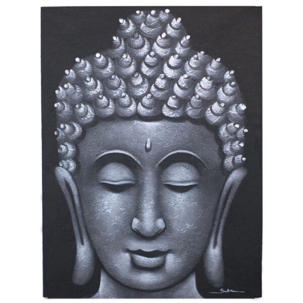 Ancient Wisdom Grey Brocade Detail Buddha Painting Canvas Art