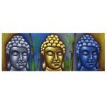 Ancient Wisdom Three Heads With Bamboo Detail Buddha Painting Canvas Art