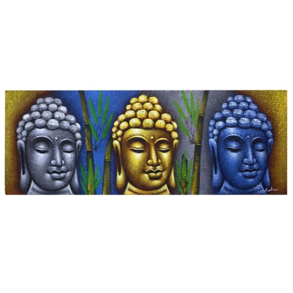 Ancient Wisdom Three Heads With Bamboo Detail Buddha Painting Canvas Art