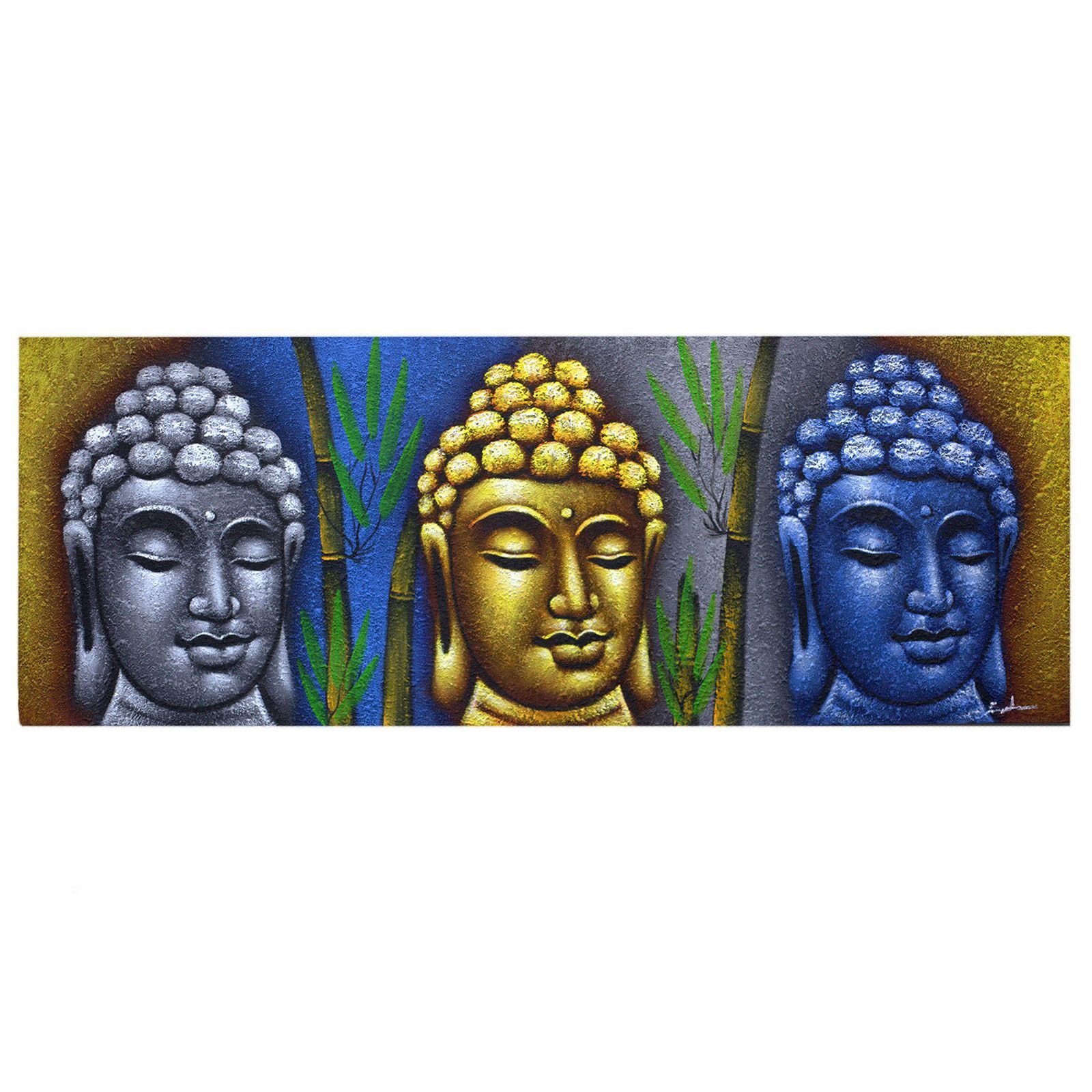 bG9jYWw6Ly9tZWRpYS8xUy82Qy82MFIzMEMxRzZNV0s2QzFTLzRmMGY5MzkyLmpwZWc.jpg Ancient Wisdom Three Heads With Bamboo Detail Buddha Painting Canvas Art - Image 1