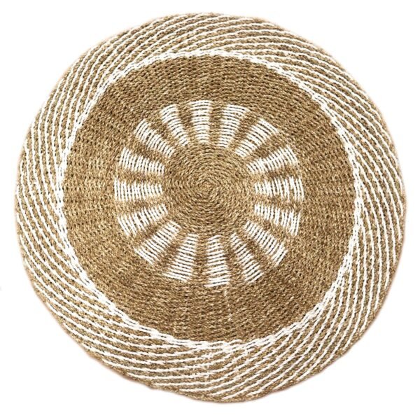 Ancient Wisdom Round Seagrass Inner Sun White & Tan Rug – 1m
