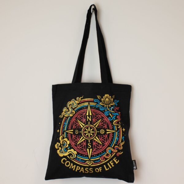 Ancient Wisdom Iconic Black Cotton Classic Tote Bag – Compass of Life