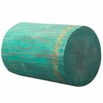 Ancient Wisdom Handcrafted Albasia Wood Tribal Stool / Table - Turquoise - Image 2